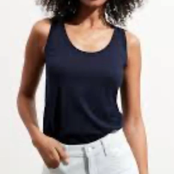 Banana Republic Women's Refined Cotton Tank Navy Blue - Picture 2 of 6